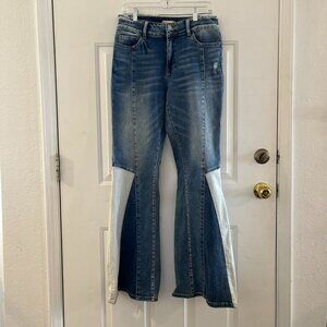 Alter'd State Blue/White Stretch Flare Wide-Leg High-Rise Festival Jeans Sz 30